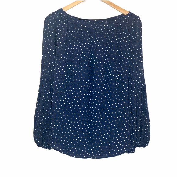LOFT Tops - LOFT Navy Blue and White Polkadot Blouse Top M NWT